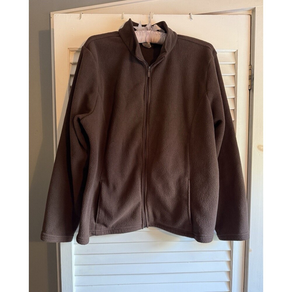 VTG L.L. Bean Brown Full Zip Fleece Jacket XL Hiking Utility Cabincore Outdoors